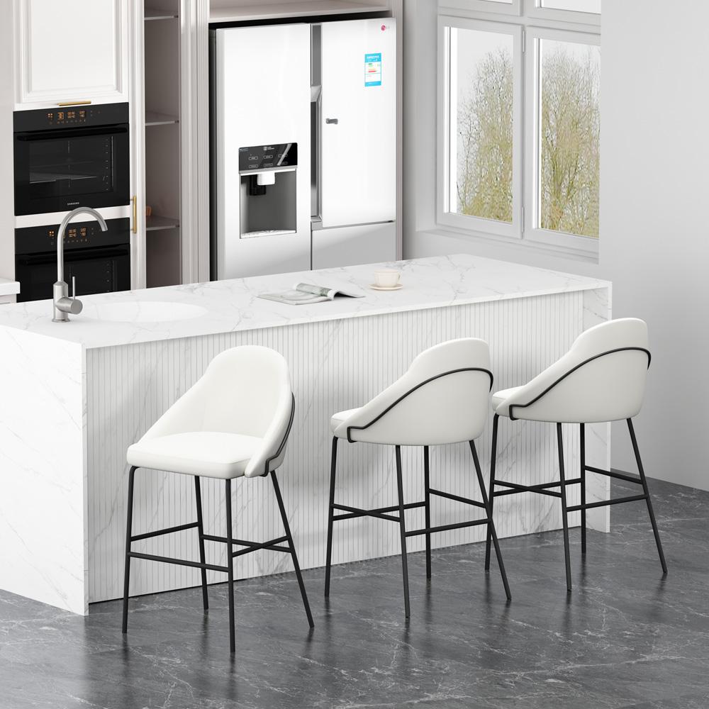 Manhattan Comfort - Gracie Leatherette Barstool with Steel Legs in White and Black - Set of 3 - 3-BS022-BWH veiw 8