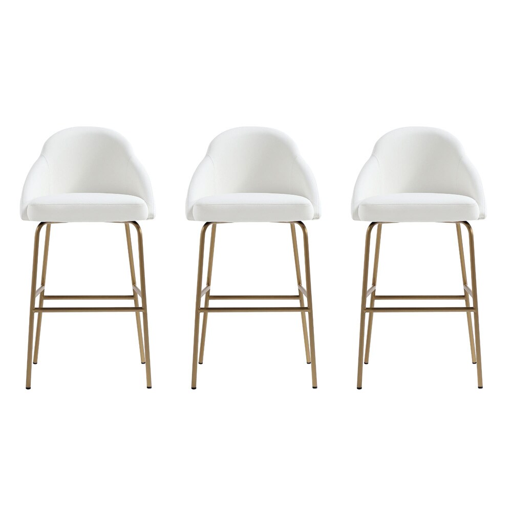 Manhattan Comfort - Gracie Leatherette Barstool with Steel Legs in White and Gold - Set of 3 - 3-BS022-GWH veiw 1