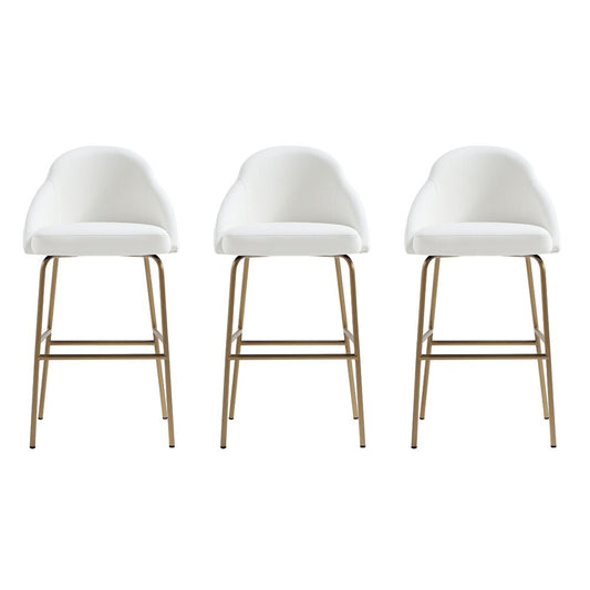 Manhattan Comfort - Gracie Leatherette Barstool with Steel Legs in White and Gold - Set of 3 - 3-BS022-GWH veiw 1
