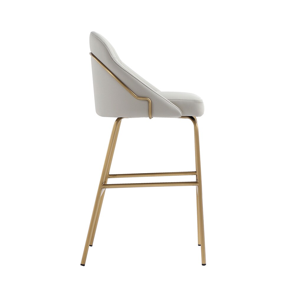 Manhattan Comfort - Gracie Leatherette Barstool with Steel Legs in Stone and Gold - BS022-GST veiw 3