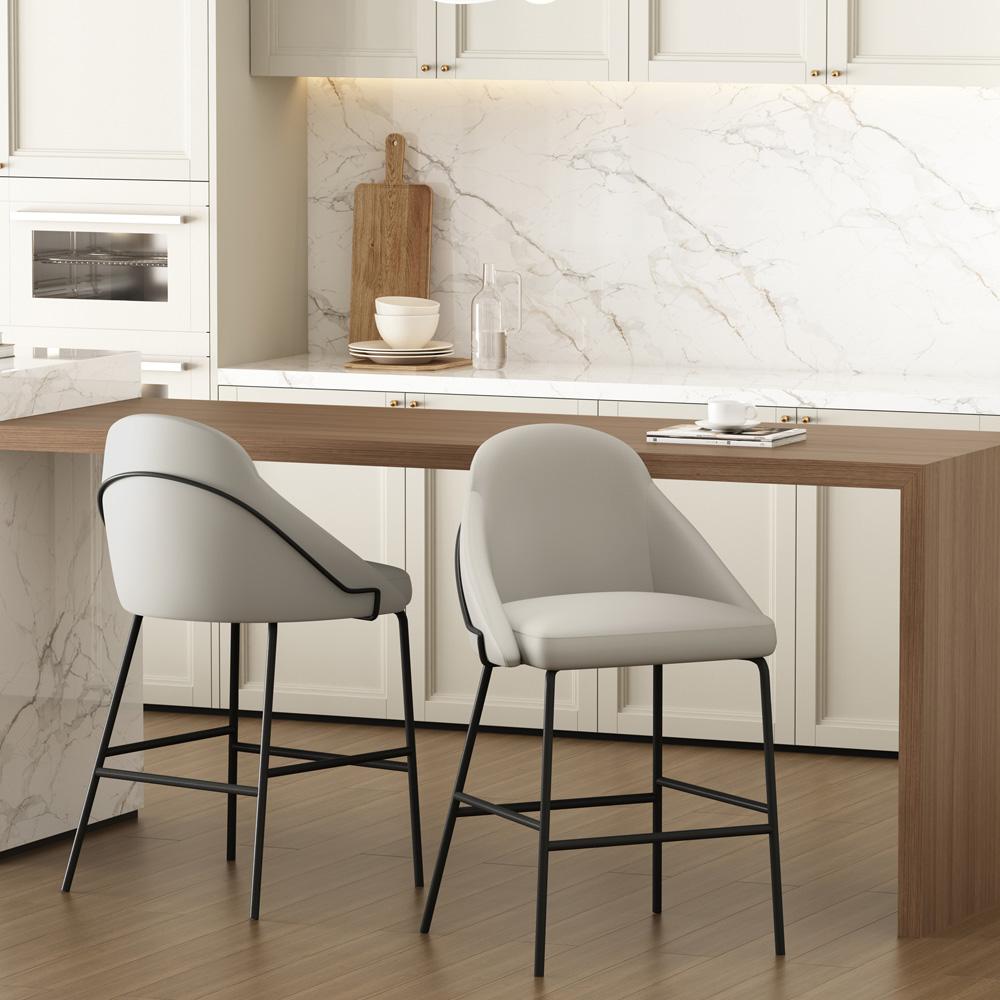 Manhattan Comfort - Gracie Leatherette Counter Stool with Steel Legs in Stone and Black - Set of 2 - 2-CS019-BST veiw 8