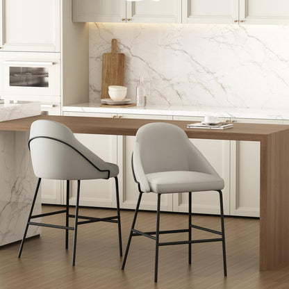 Manhattan Comfort - Gracie Leatherette Counter Stool with Steel Legs in Stone and Black - Set of 2 - 2-CS019-BST veiw 8