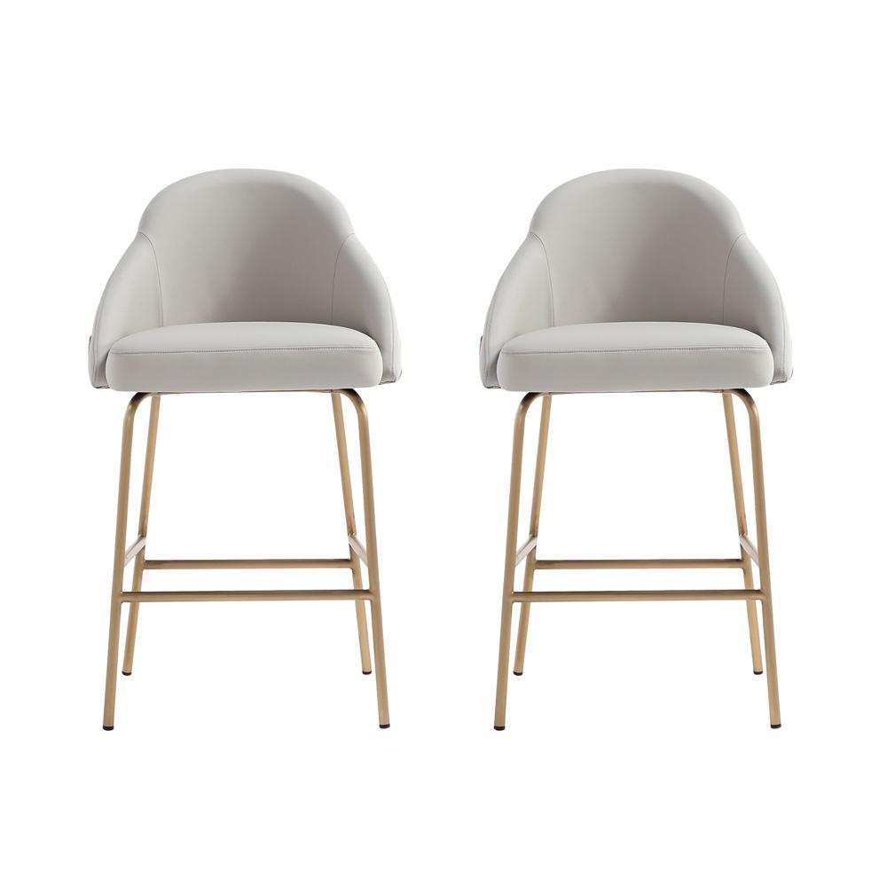 Manhattan Comfort - Gracie Leatherette Counter Stool with Steel Legs in Stone and Gold - Set of 2 - 2-CS019-GST veiw 1
