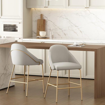 Manhattan Comfort - Gracie Leatherette Counter Stool with Steel Legs in Stone and Gold - Set of 2 - 2-CS019-GST veiw 8