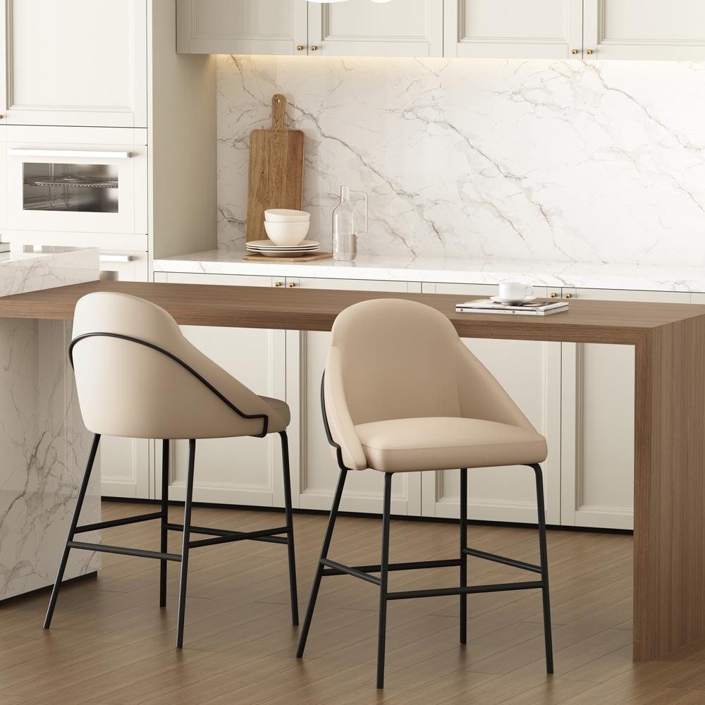 Manhattan Comfort - Gracie Leatherette Counter Stool with Steel Legs in Tan and Black - Set of 2 - 2-CS019-BTN veiw 8
