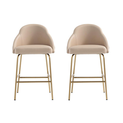 Manhattan Comfort - Gracie Leatherette Counter Stool with Steel Legs in Tan and Gold - Set of 2 - 2-CS019-GTN veiw 1