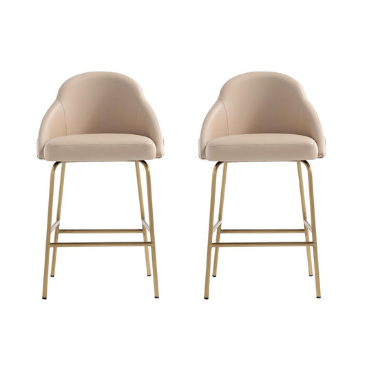 Manhattan Comfort - Gracie Leatherette Counter Stool with Steel Legs in Tan and Gold - Set of 2 - 2-CS019-GTN veiw 1