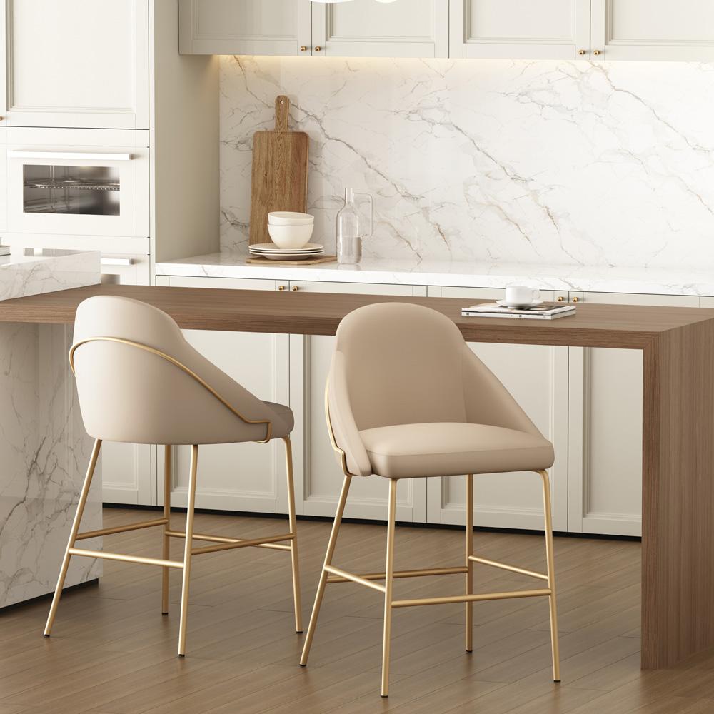 Manhattan Comfort - Gracie Leatherette Counter Stool with Steel Legs in Tan and Gold - Set of 2 - 2-CS019-GTN veiw 8