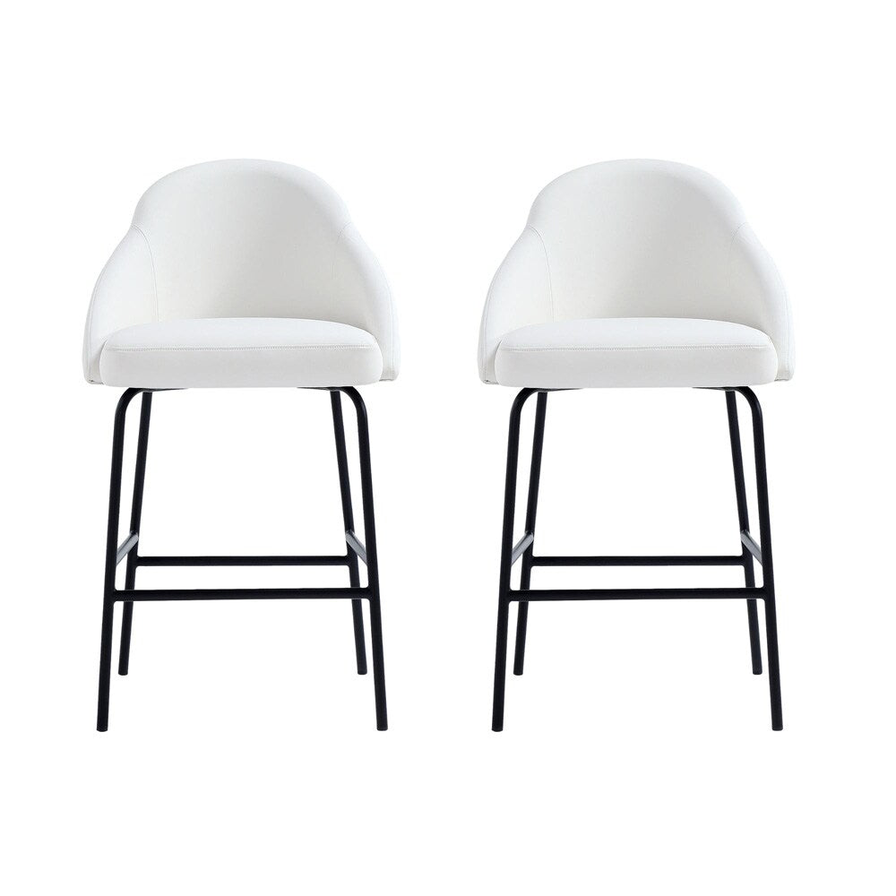Manhattan Comfort - Gracie Leatherette Counter Stool with Steel Legs in White and Black - Set of 2 - 2-CS019-BWH veiw 1
