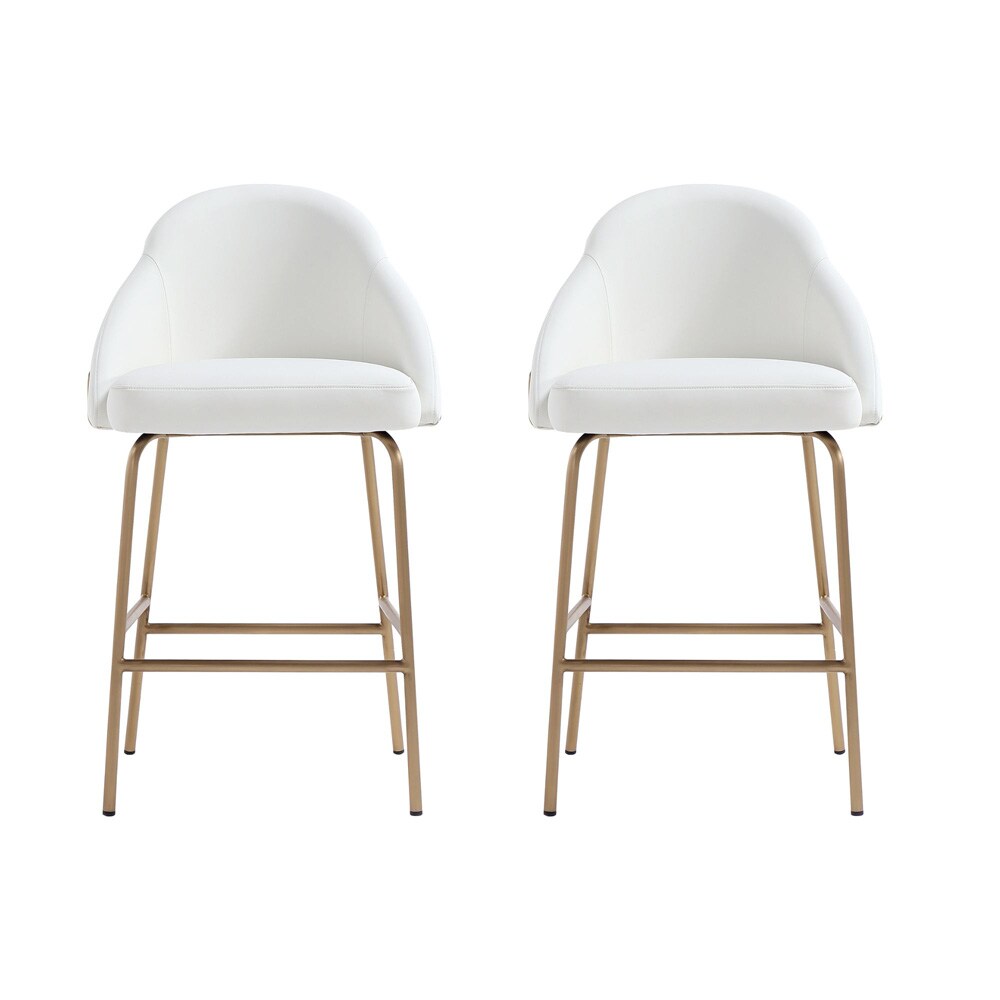 Manhattan Comfort - Gracie Leatherette Counter Stool with Steel Legs in White and Gold - Set of 2 - 2-CS019-GWH veiw 1
