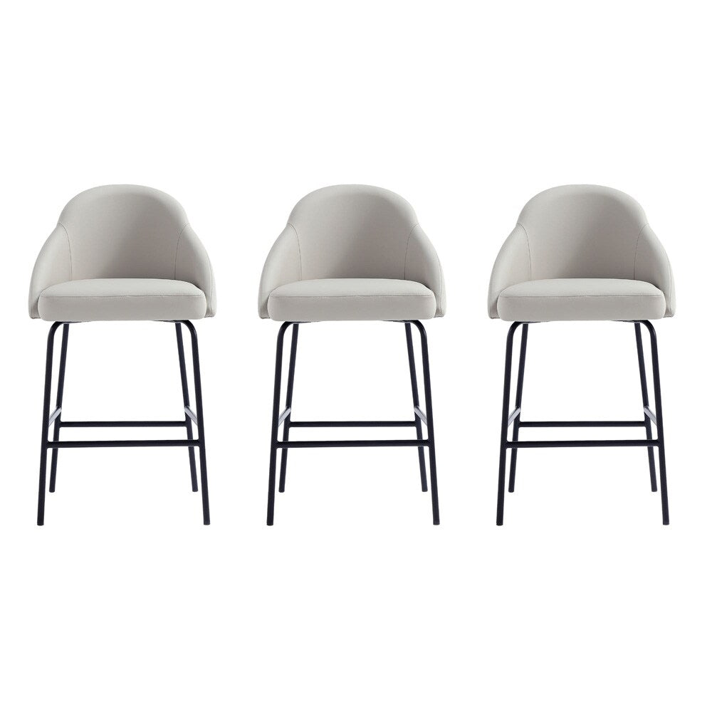 Manhattan Comfort - Gracie Leatherette Counter Stool with Steel Legs in Stone and Black - Set of 3 - 3-CS019-BST veiw 1