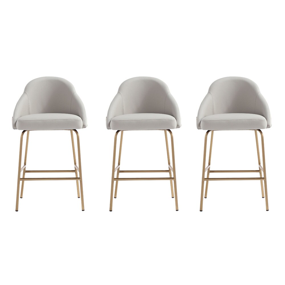 Manhattan Comfort - Gracie Leatherette Counter Stool with Steel Legs in Stone and Gold - Set of 3 - 3-CS019-GST veiw 1