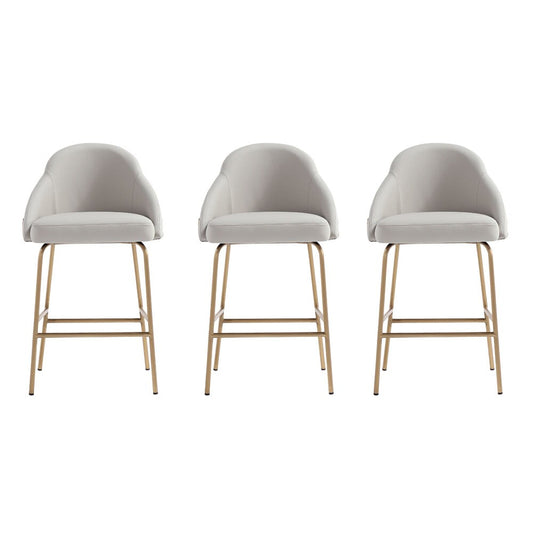 Manhattan Comfort - Gracie Leatherette Counter Stool with Steel Legs in Stone and Gold - Set of 3 - 3-CS019-GST veiw 1