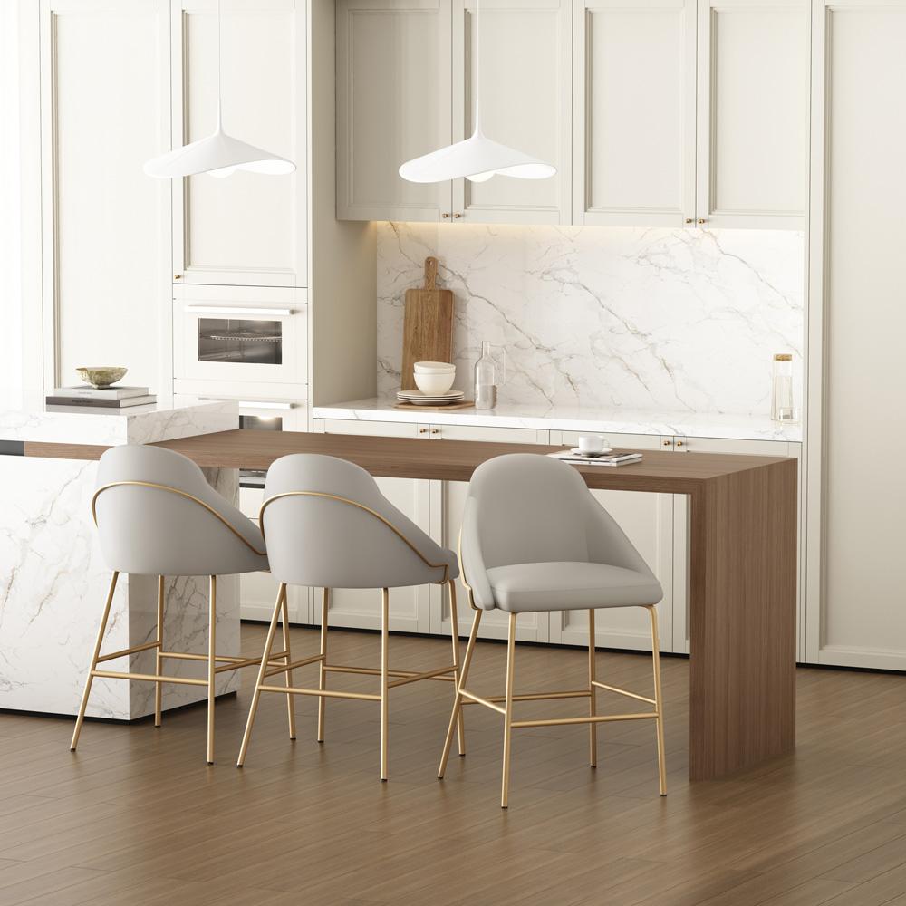 Manhattan Comfort - Gracie Leatherette Counter Stool with Steel Legs in Stone and Gold - Set of 3 - 3-CS019-GST veiw 8