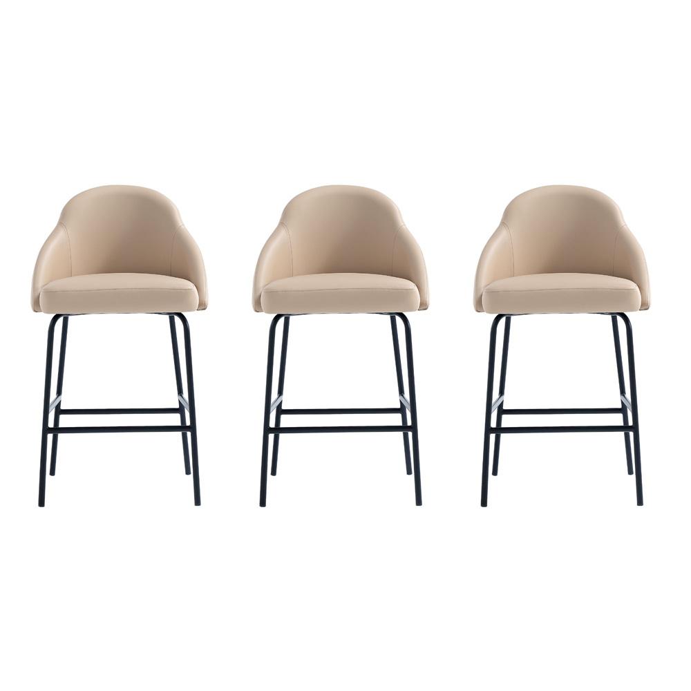 Manhattan Comfort - Gracie Leatherette Counter Stool with Steel Legs in Tan and Black - Set of 3 - 3-CS019-BTN veiw 1