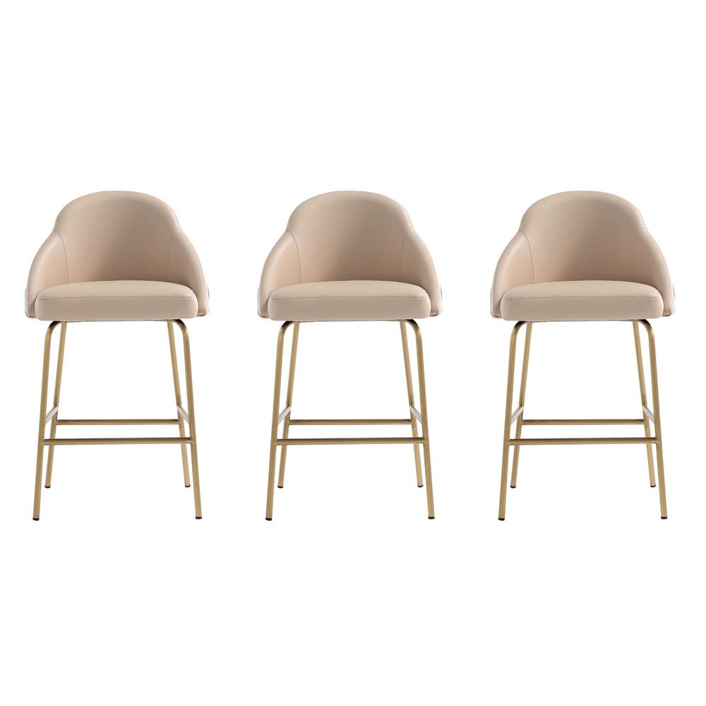 Manhattan Comfort - Gracie Leatherette Counter Stool with Steel Legs in Tan and Gold - Set of 3 - 3-CS019-GTN veiw 1