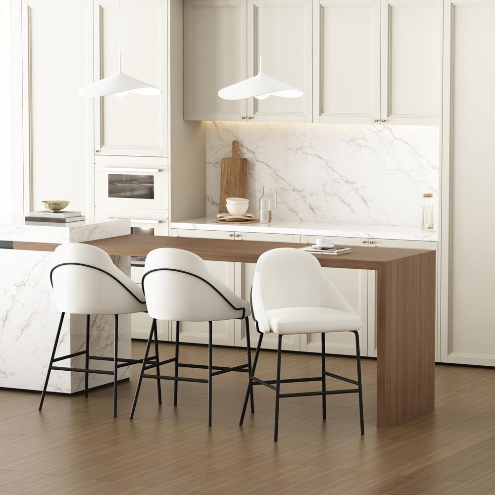 Manhattan Comfort - Gracie Leatherette Counter Stool with Steel Legs in White and Black - Set of 3 - 3-CS019-BWH veiw 8