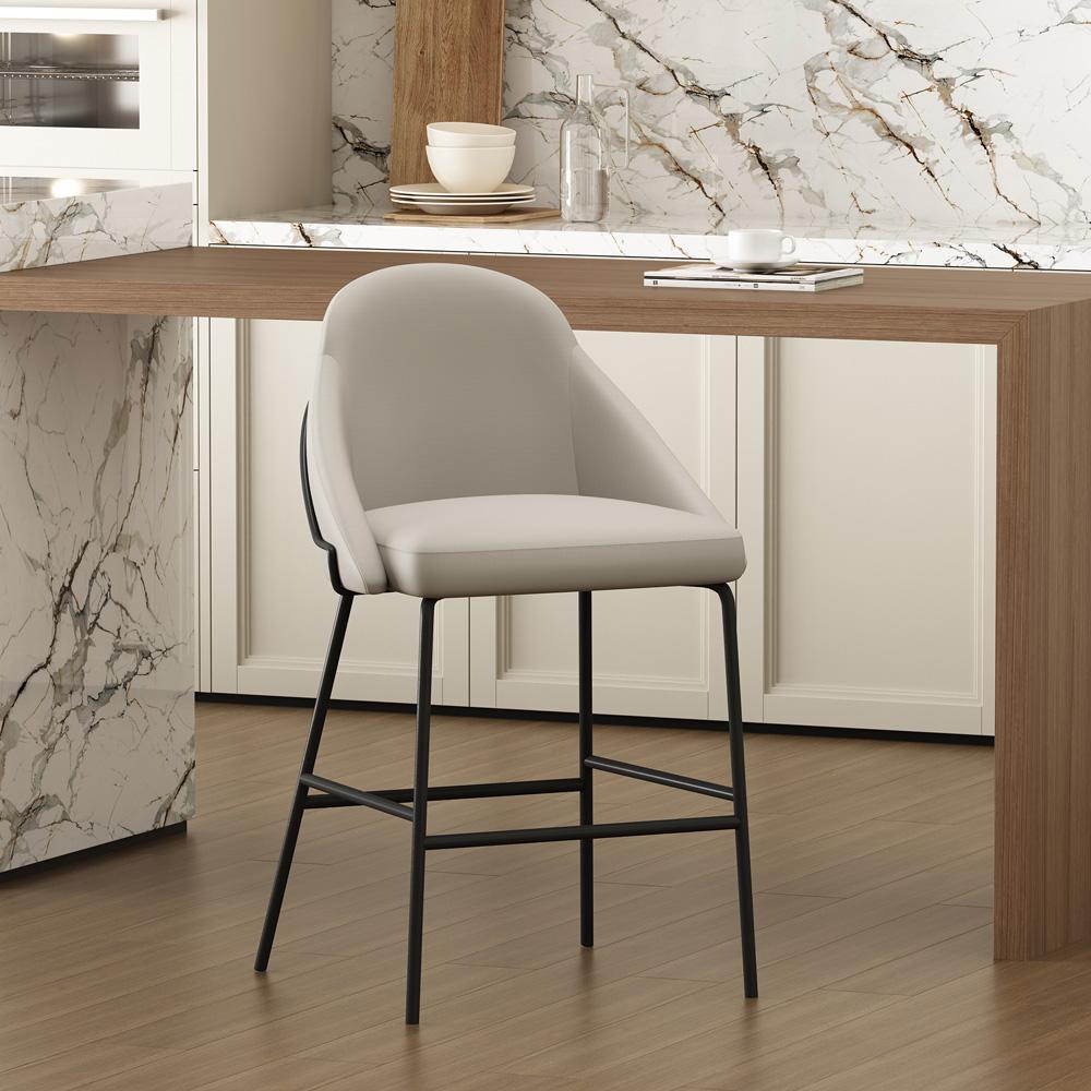 Manhattan Comfort - Gracie Leatherette Counter Stool with Steel Legs in Stone and Black - CS019-BST veiw 8