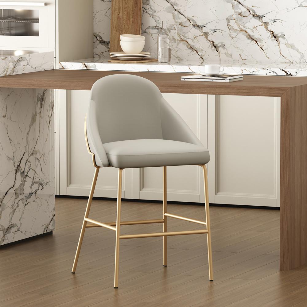 Manhattan Comfort - Gracie Leatherette Counter Stool with Steel Legs in Stone and Gold - CS019-GST veiw 8