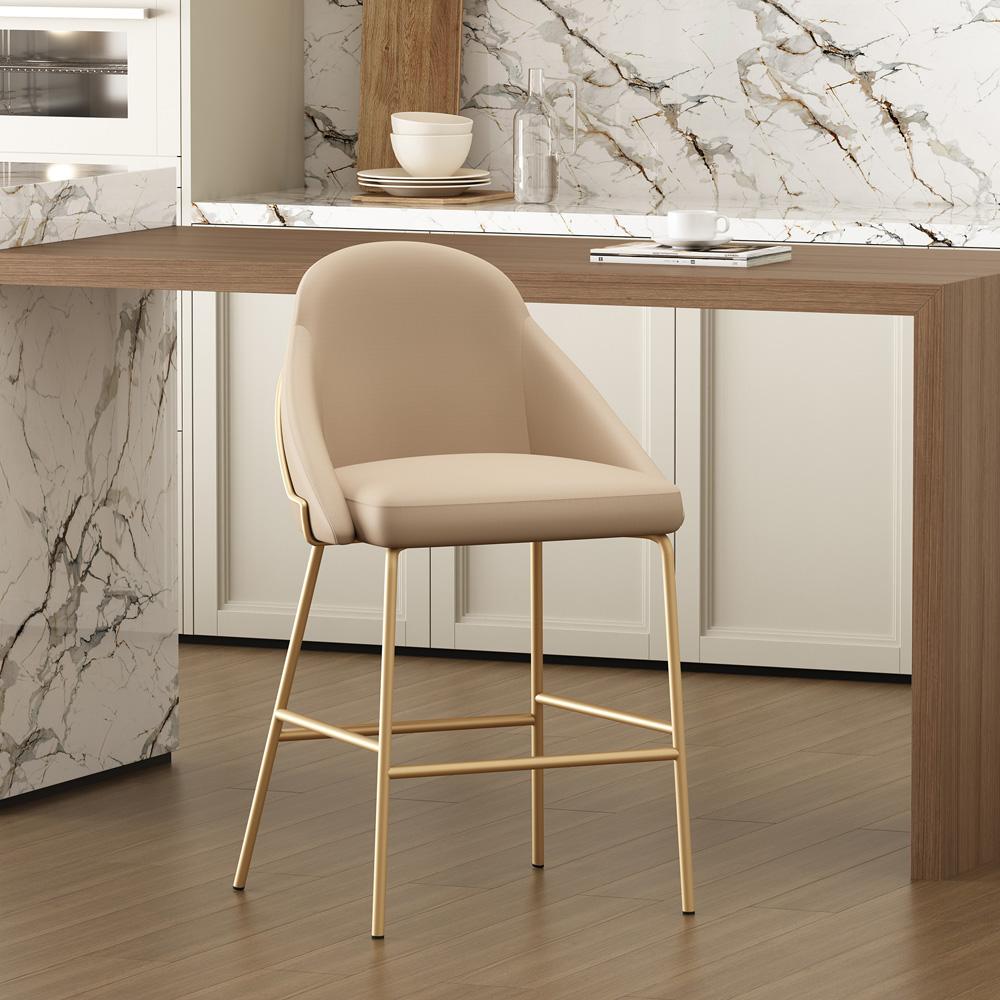 Manhattan Comfort - Gracie Leatherette Counter Stool with Steel Legs in Tan and Gold - CS019-GTN veiw 8
