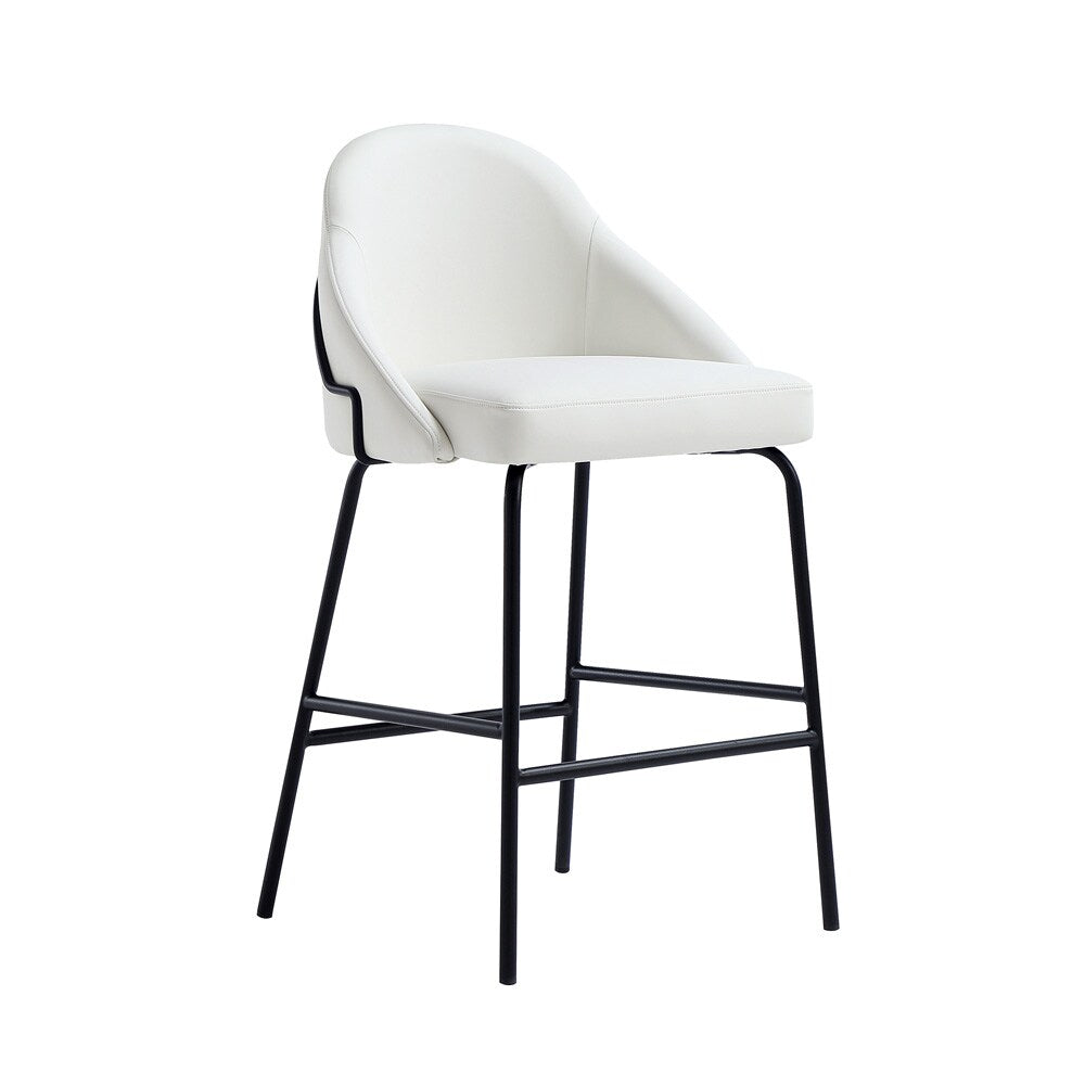 Manhattan Comfort - Gracie Leatherette Counter Stool with Steel Legs in White and Black - CS019-BWH veiw 2