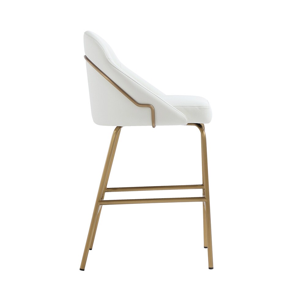 Manhattan Comfort - Gracie Leatherette Counter Stool with Steel Legs in White and Gold - CS019-GWH veiw 3