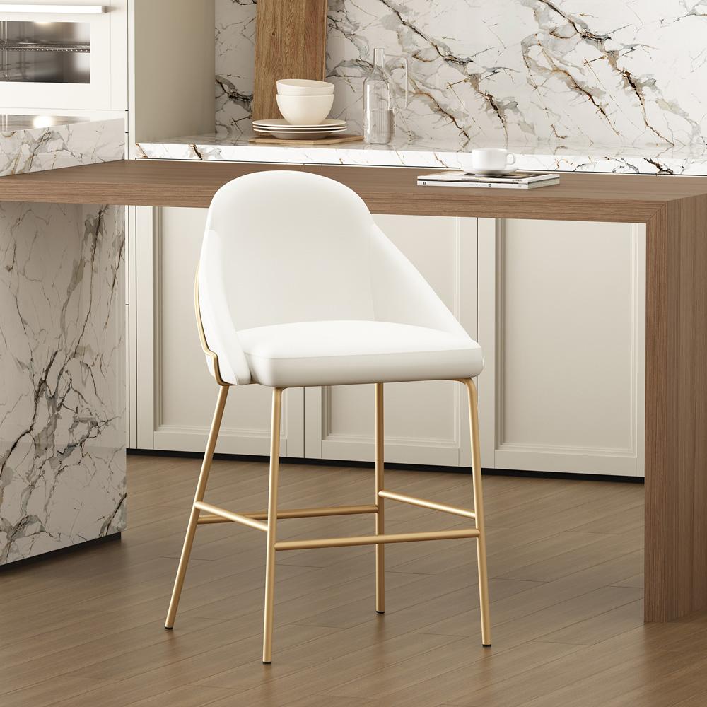 Manhattan Comfort - Gracie Leatherette Counter Stool with Steel Legs in White and Gold - CS019-GWH veiw 8