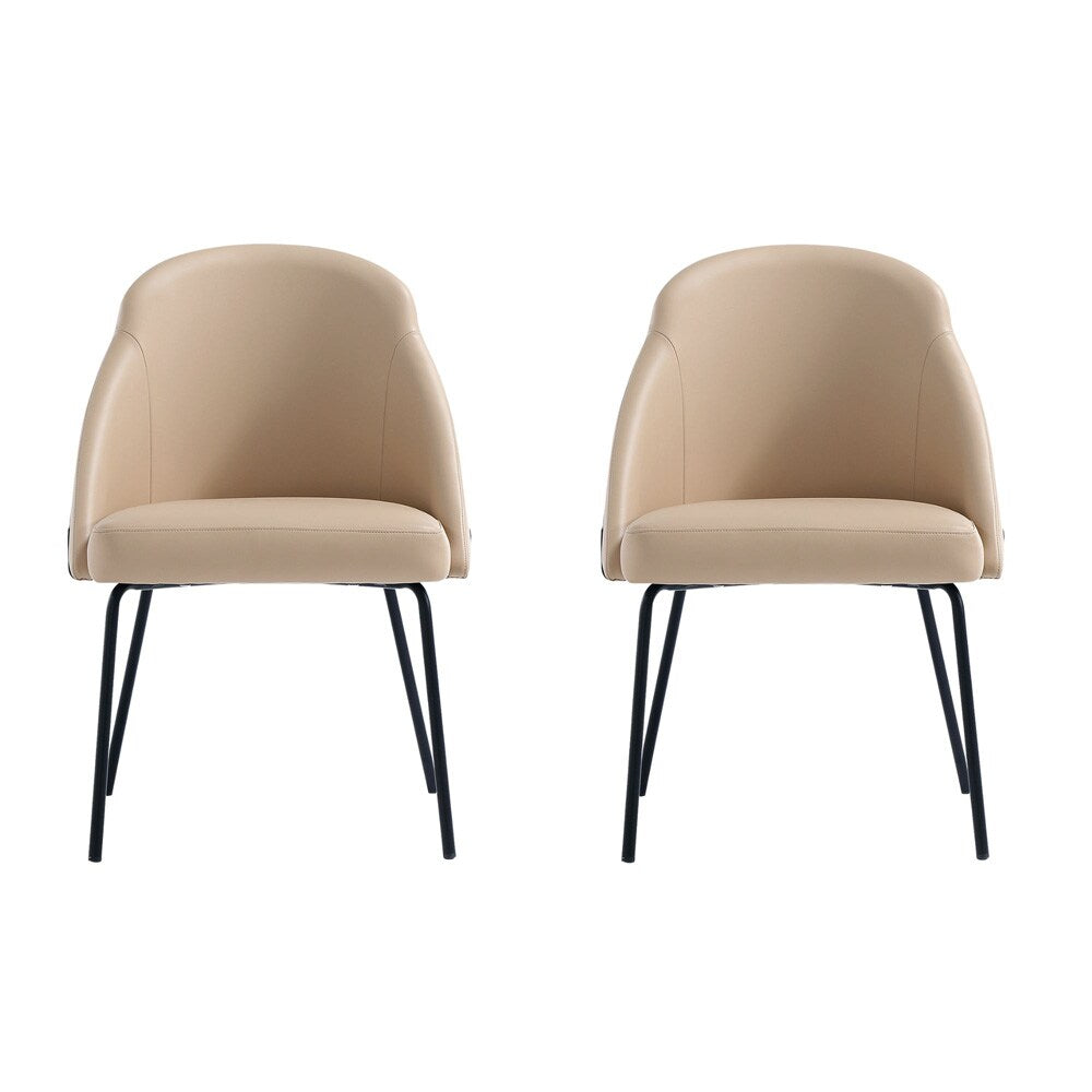 Manhattan Comfort - Gracie Leatherette Dining Chair with Steel Legs in Tan and Black - Set of 2 - 2-DC100-BTN veiw 1