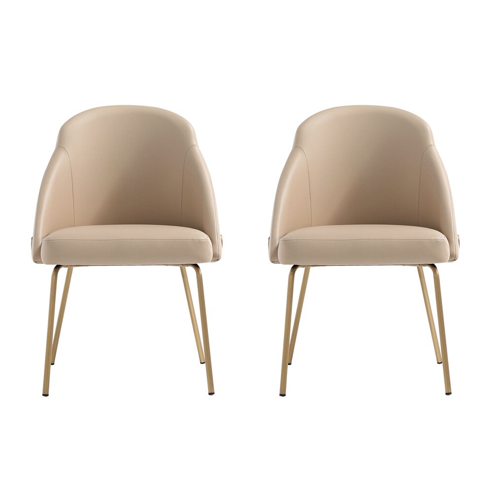 Manhattan Comfort - Gracie Leatherette Dining Chair with Steel Legs in Tan and Gold - Set of 2 - 2-DC100-GTN veiw 1