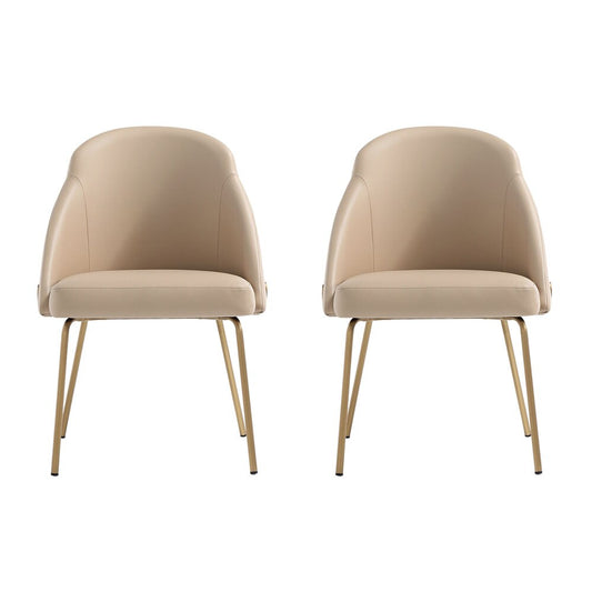 Manhattan Comfort - Gracie Leatherette Dining Chair with Steel Legs in Tan and Gold - Set of 2 - 2-DC100-GTN veiw 1