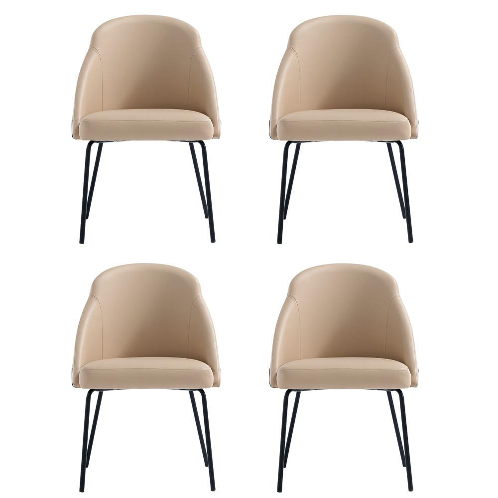 Manhattan Comfort - Gracie Leatherette Dining Chair with Steel Legs in Tan and Black - Set of 4 - 4-DC100-BTN veiw 1