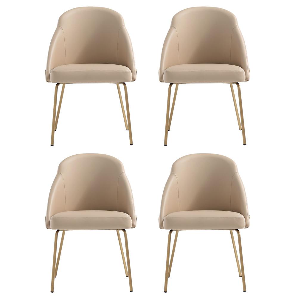Manhattan Comfort - Gracie Leatherette Dining Chair with Steel Legs in Tan and Gold - Set of 4 - 4-DC100-GTN veiw 1