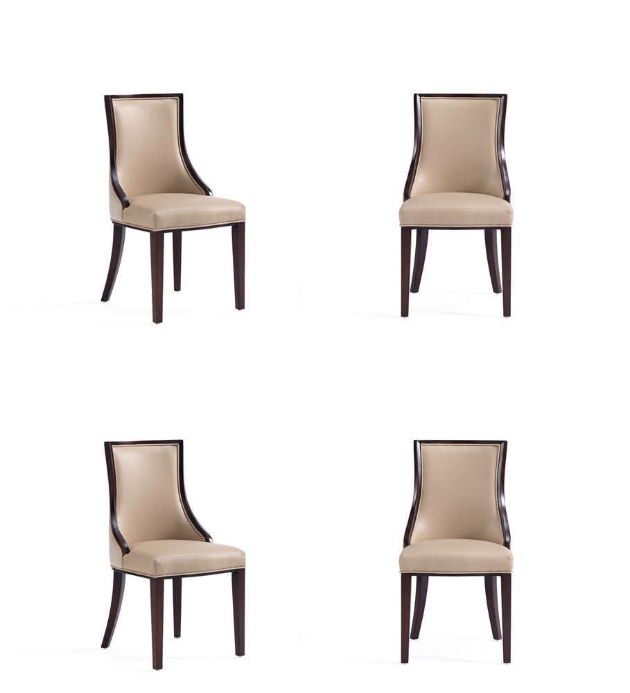 Manhattan Comfort - Grand Faux Leather and Velvet Dining Chair with Beech Wood Legs in Tan - Set of 4 - 2-DC048-TN veiw 1
