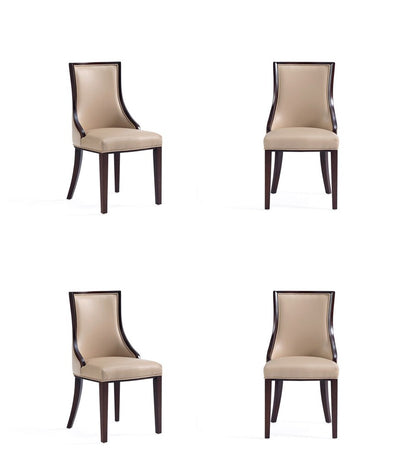 Manhattan Comfort - Grand Faux Leather and Velvet Dining Chair with Beech Wood Legs in Tan - Set of 4 - 2-DC048-TN veiw 1
