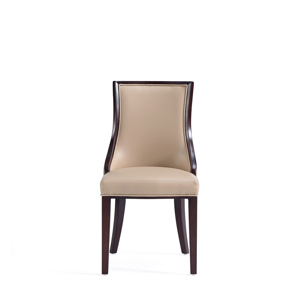 Manhattan Comfort - Grand Faux Leather and Velvet Dining Chair with Beech Wood Legs in Tan - Set of 4 - 2-DC048-TN veiw 3