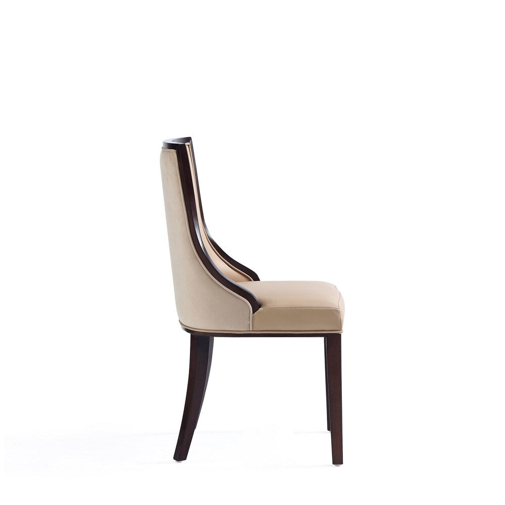 Manhattan Comfort - Grand Faux Leather and Velvet Dining Chair with Beech Wood Legs in Tan - Set of 4 - 2-DC048-TN veiw 5