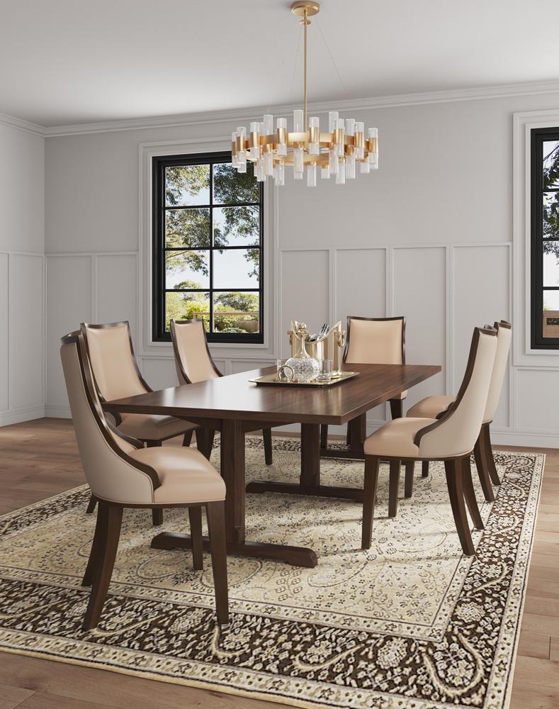 Manhattan Comfort - Grand Faux Leather and Velvet Dining Chair with Beech Wood Legs in Tan - Set of 4 - 2-DC048-TN veiw 10