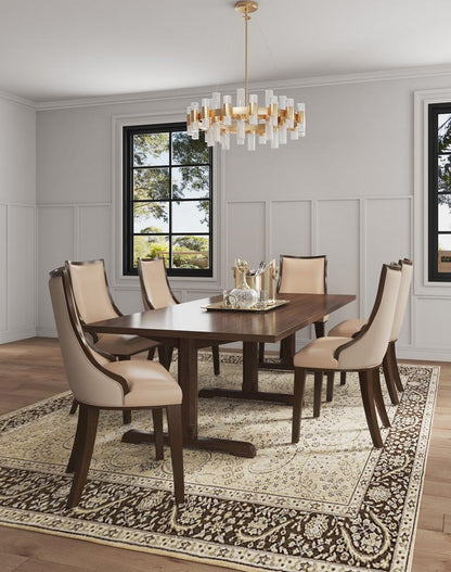 Manhattan Comfort - Grand Faux Leather and Velvet Dining Chair with Beech Wood Legs in Tan - Set of 4 - 2-DC048-TN veiw 10