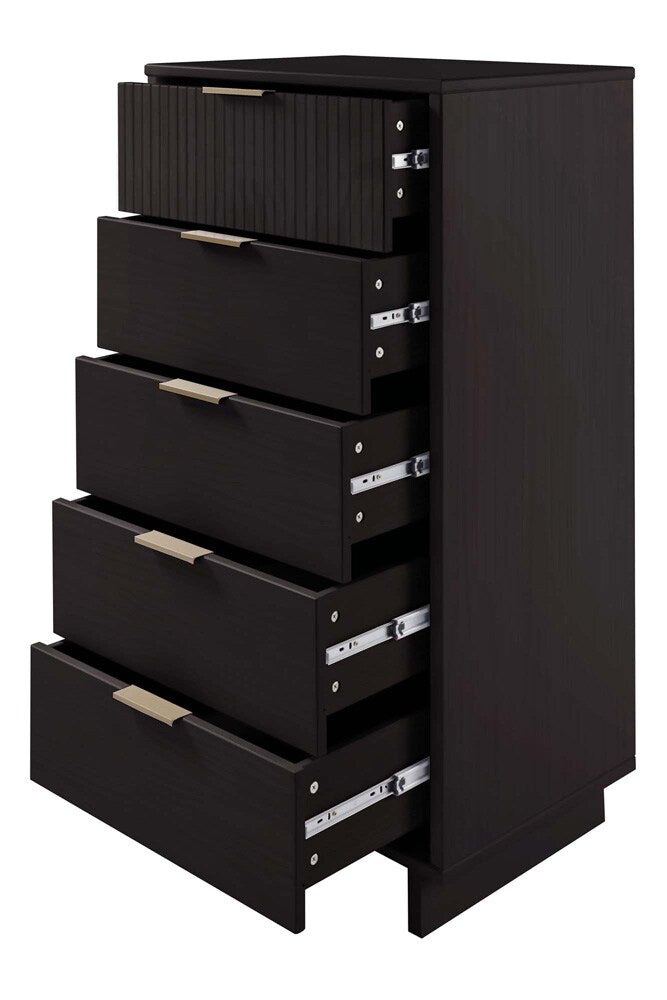 Manhattan Comfort - Granville Tall Narrow Dresser with 5 Drawers in Black - DR-5002 veiw 6