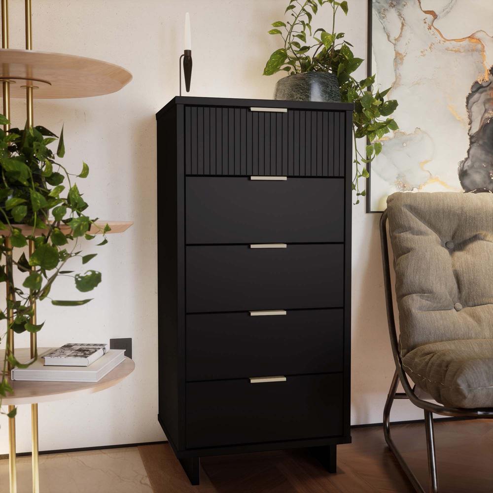 Manhattan Comfort - Granville Tall Narrow Dresser with 5 Drawers in Black - DR-5002 veiw 10