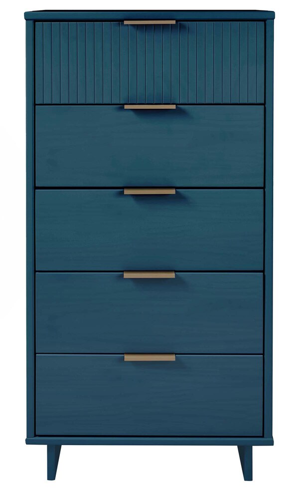 Manhattan Comfort - Granville Tall Narrow Dresser with 5 Drawers in Midnight Blue - DR-5004 veiw 1