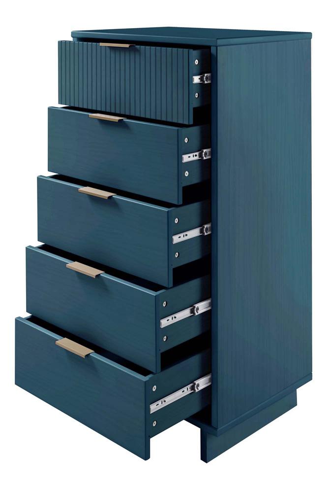 Manhattan Comfort - Granville Tall Narrow Dresser with 5 Drawers in Midnight Blue - DR-5004 veiw 6