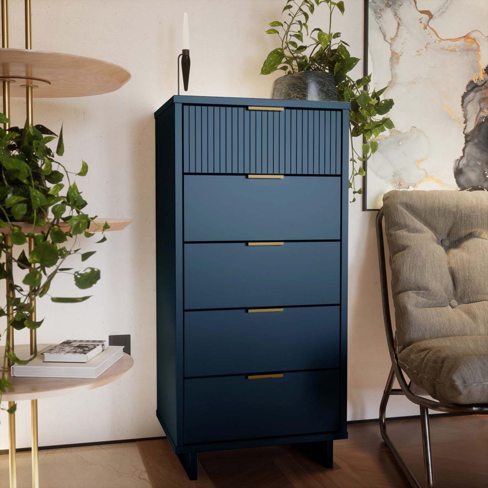 Manhattan Comfort - Granville Tall Narrow Dresser with 5 Drawers in Midnight Blue - DR-5004 veiw 10