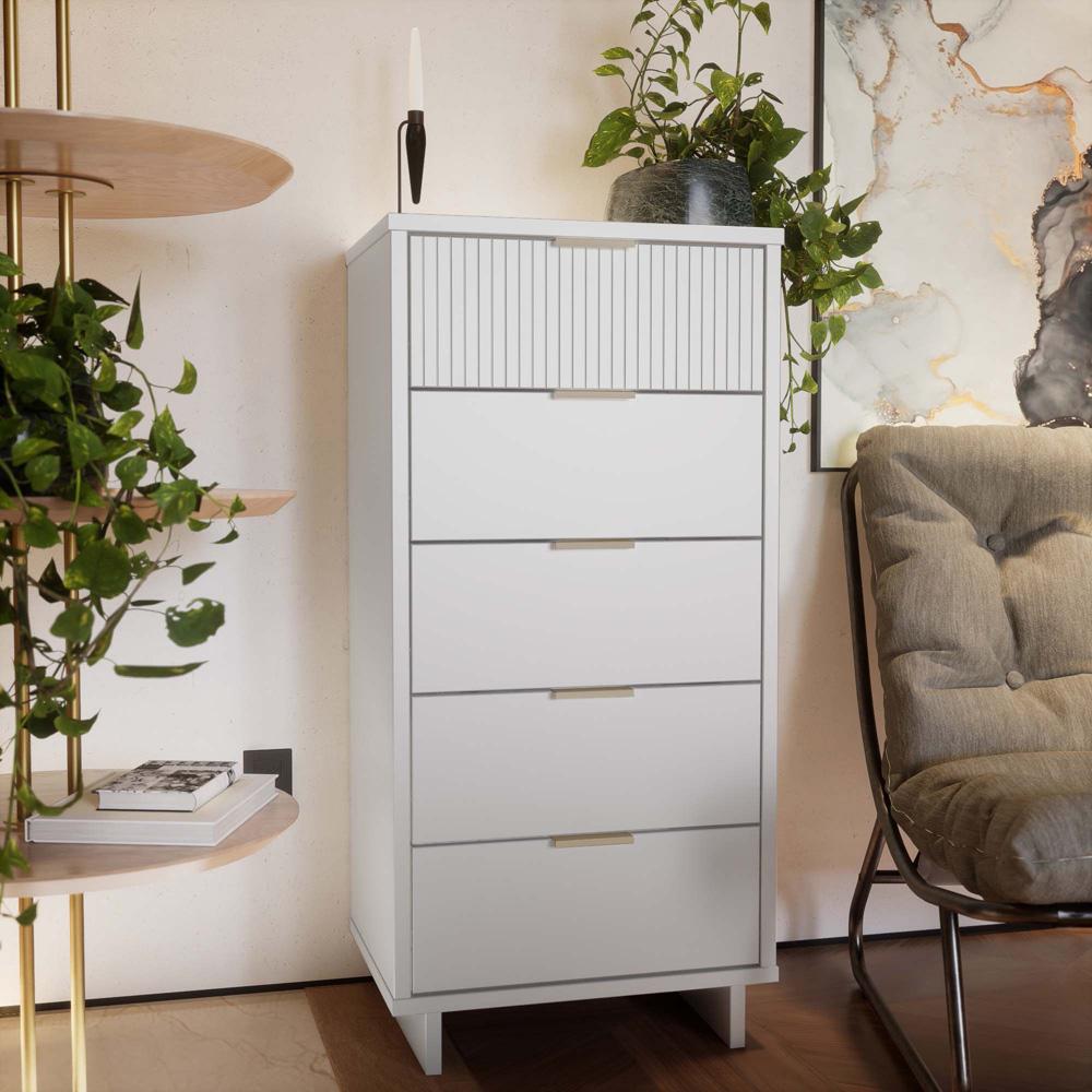 Manhattan Comfort - Granville Tall Narrow Dresser with 5 Drawers in White - DR-5001 veiw 10