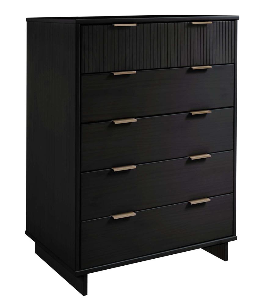 Manhattan Comfort - Granville Tall Dresser with 5 Drawers in Black - DR-5022 veiw 3