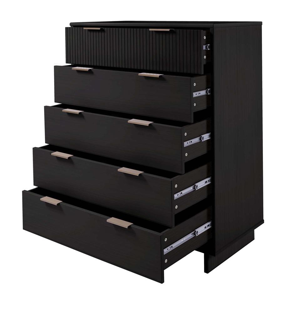 Manhattan Comfort - Granville Tall Dresser with 5 Drawers in Black - DR-5022 veiw 6
