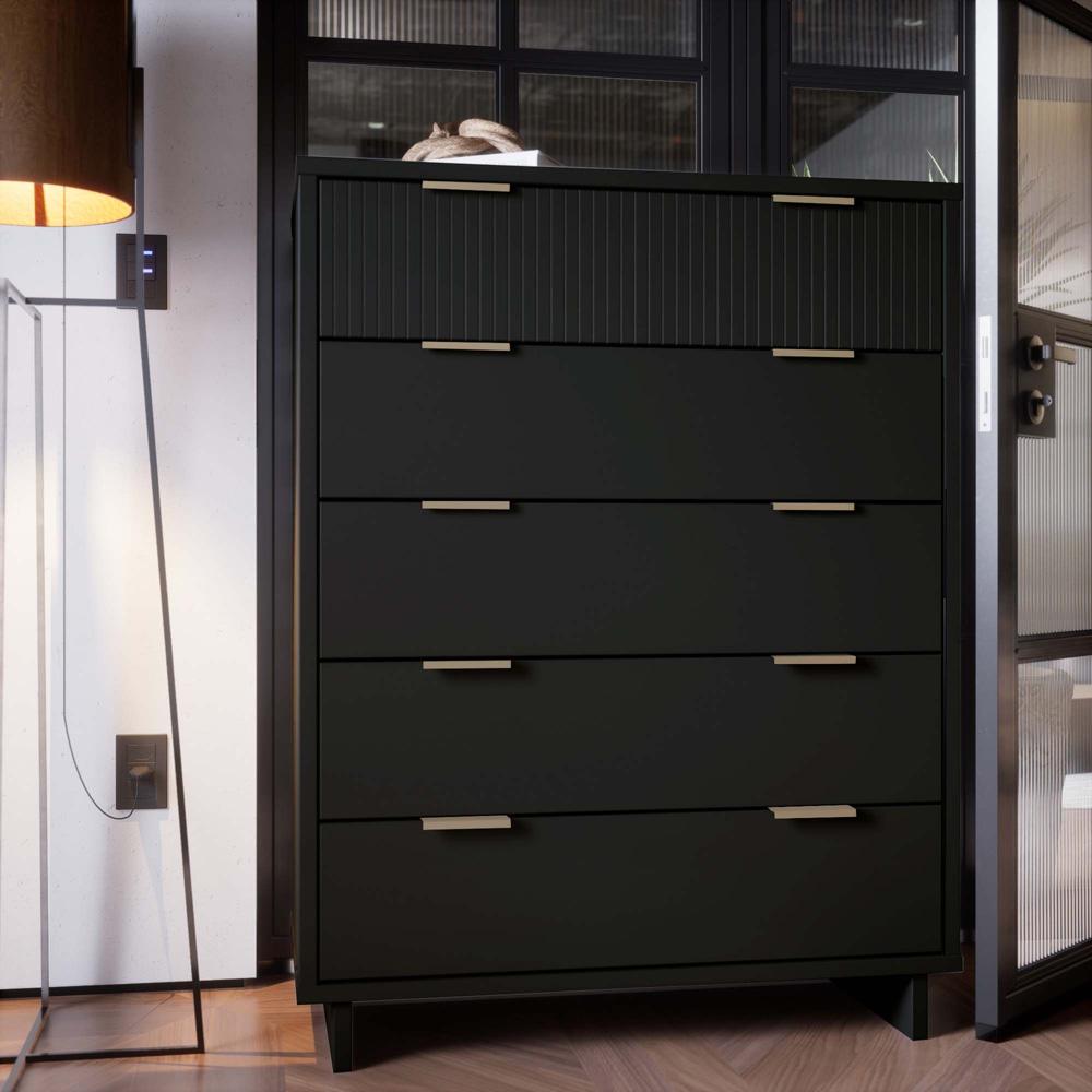 Manhattan Comfort - Granville Tall Dresser with 5 Drawers in Black - DR-5022 veiw 10