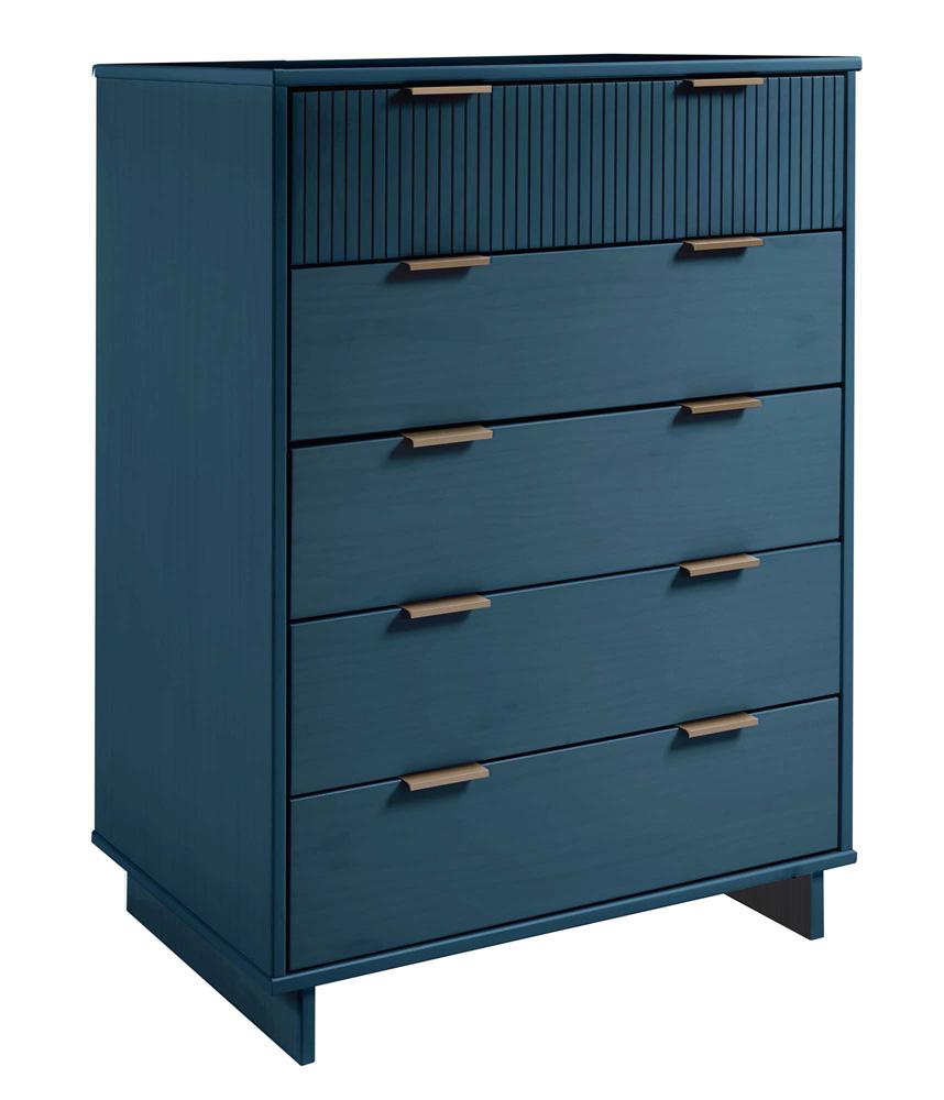 Manhattan Comfort - Granville Tall Dresser with 5 Drawers in Midnight Blue - DR-5024 veiw 3