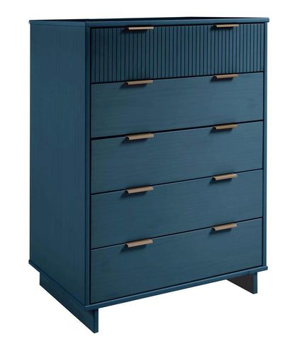 Manhattan Comfort - Granville Tall Dresser with 5 Drawers in Midnight Blue - DR-5024 veiw 3