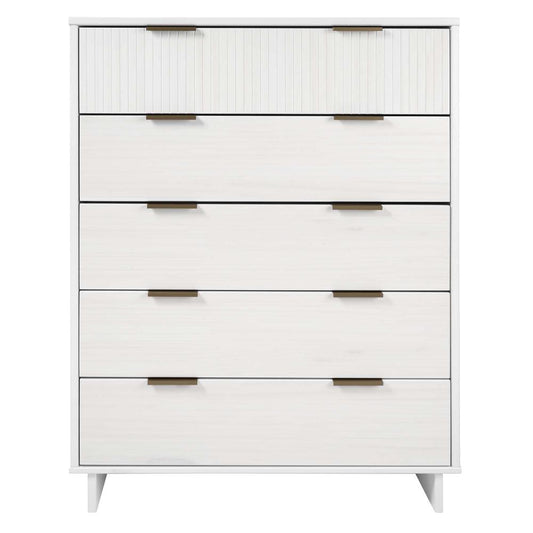 Manhattan Comfort - Granville Tall Dresser with 5 Drawers in White - DR-5021 veiw 1